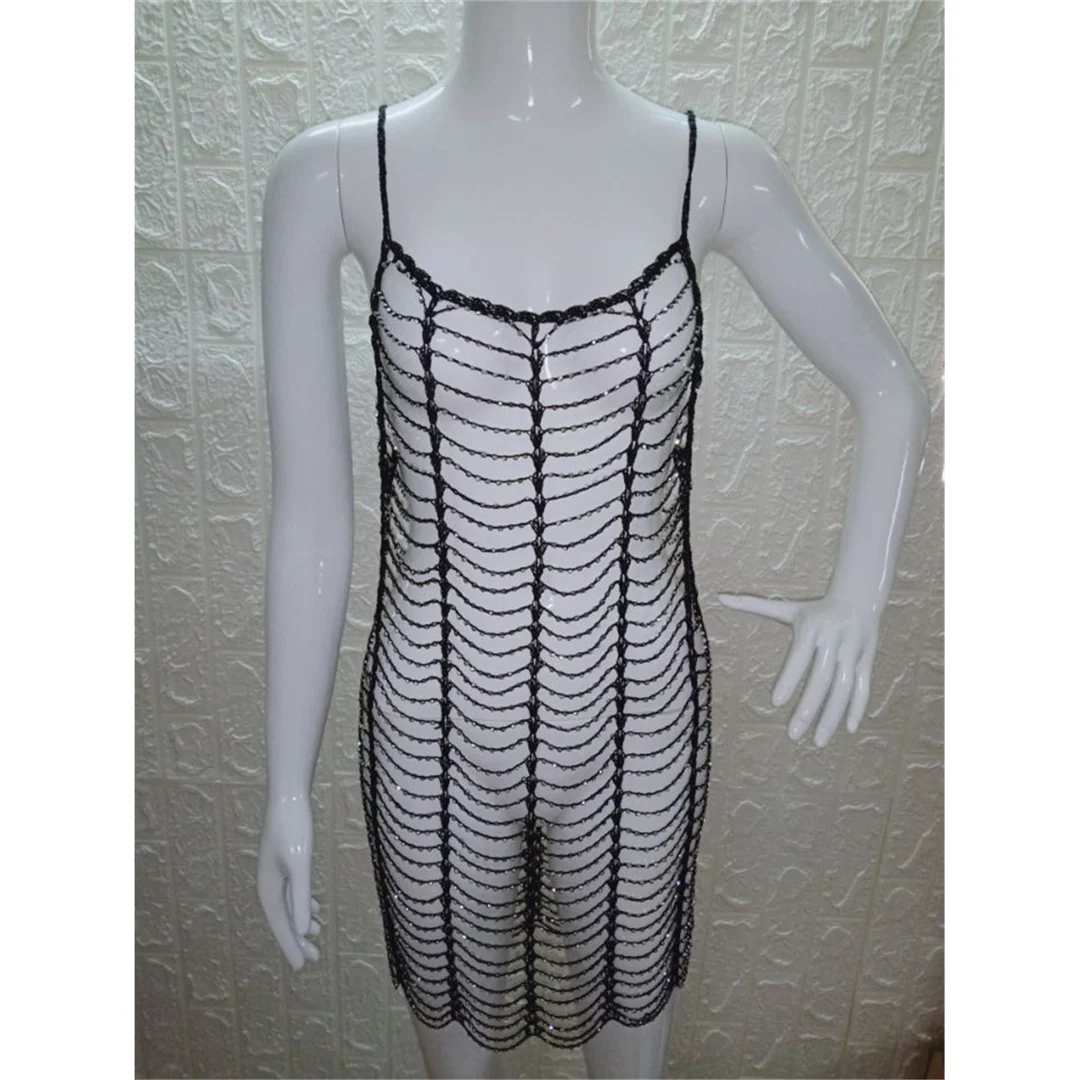 Luxuriöse, glitzernde Tunika mit Diamant-Strasssteinen und Cut-Outs, Strand-Cover-Up, Strandkleid, Strandmode, Damenmode V4747SW – Detail 15