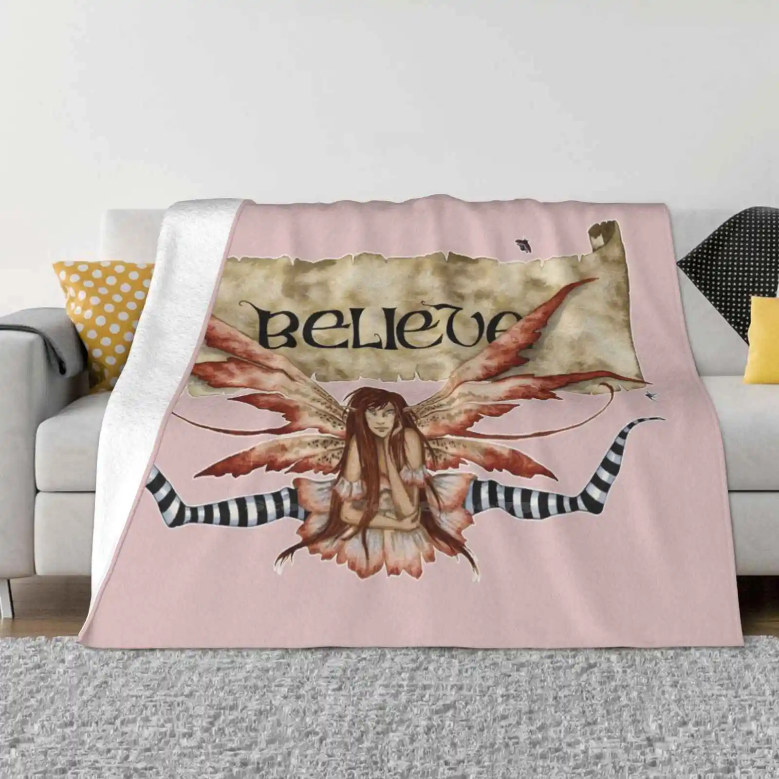 Believe Hot Sale Printing High Qiality Warm Flannel Blanket Believe Amy Brown Fantasy Art Pink Attitude Fairy Tale Fairycore