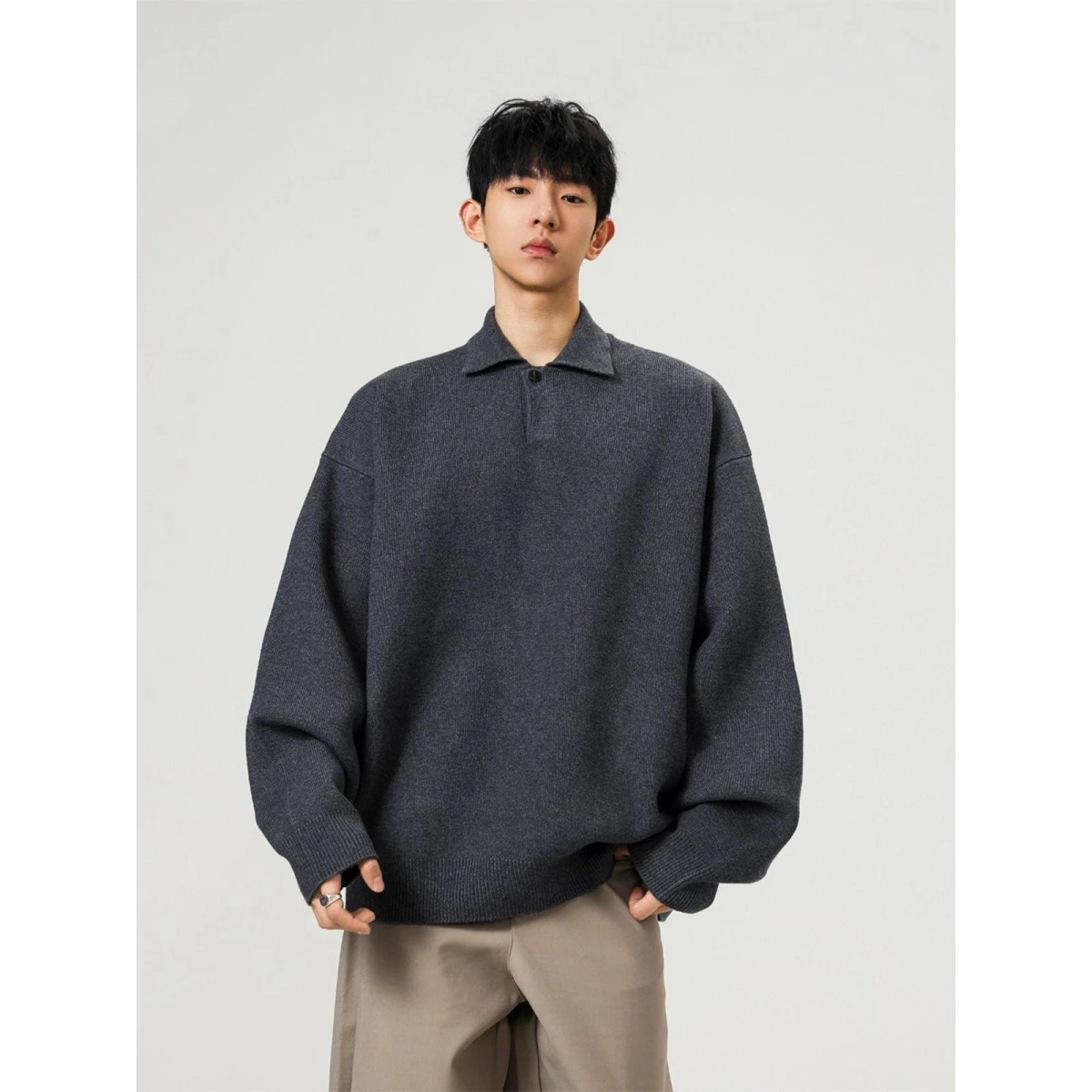 

Men's And Women's Premium Ne Knitwear Pure Color Versatile American Sle Long Sve Winter Casual Top