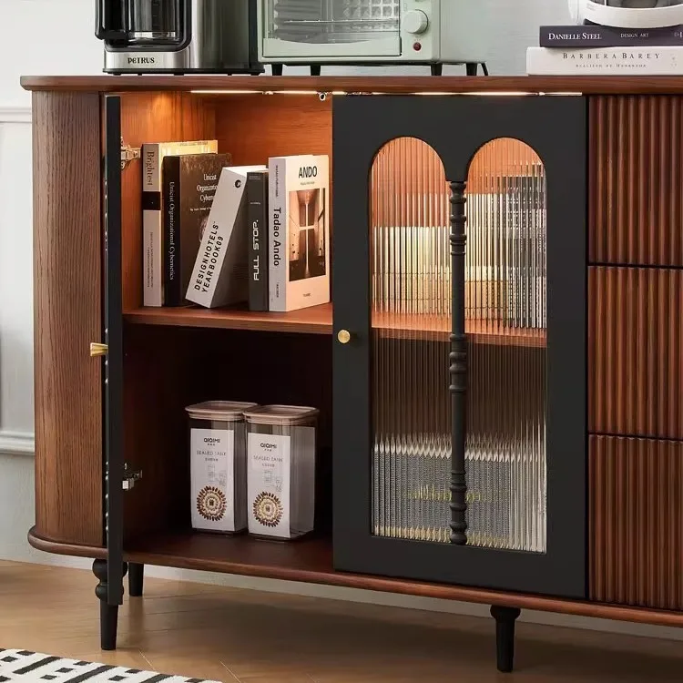 خزانة جانبية لتناول الطعام من الخشب الصلب الفرنسي القديم، خزانة تخزين متعددة الوظائف لغرفة المعيشة المنزلية، لون عتيق #2