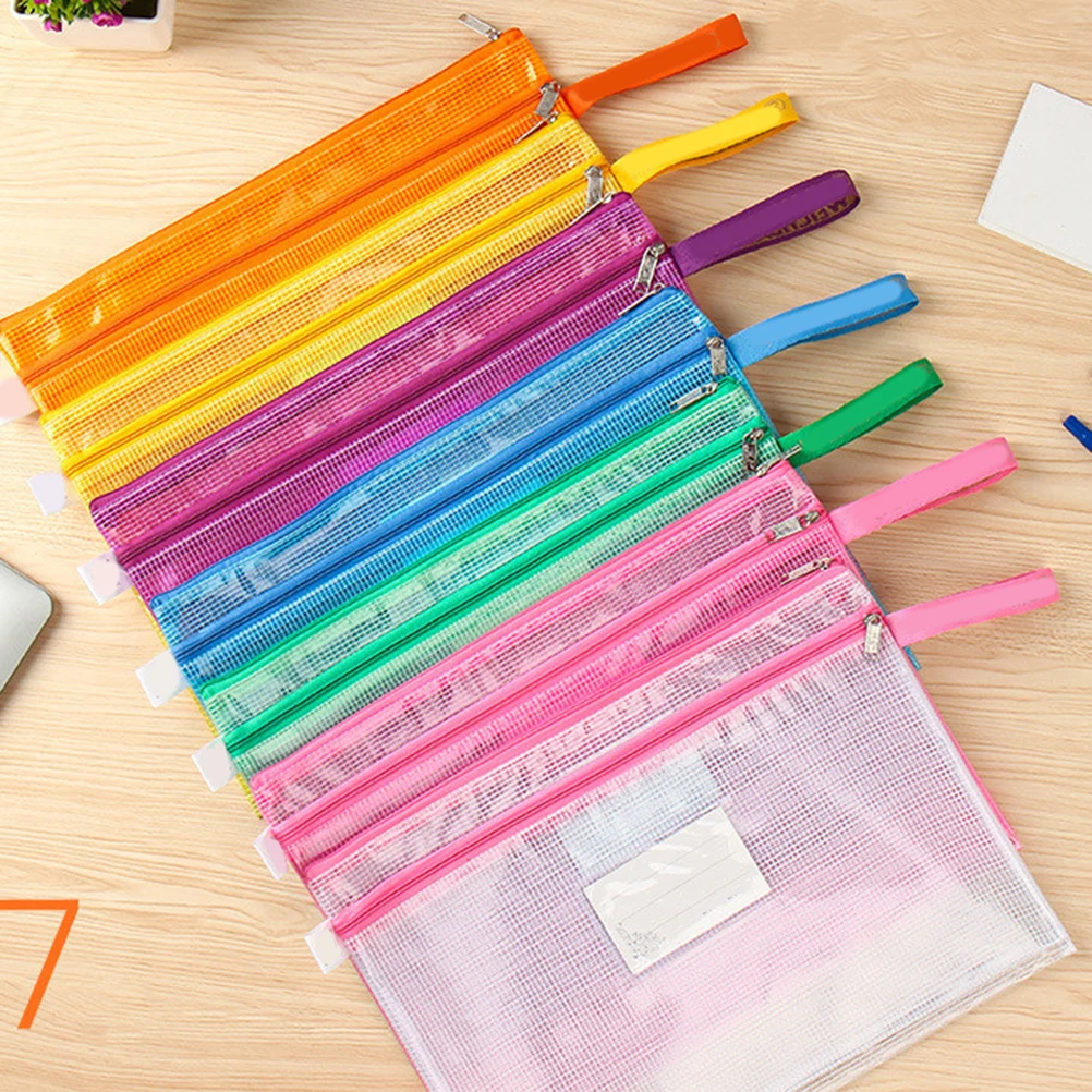 

7 Pcs File Holder Mesh Pencil Case Thicken Zipper Bags Transparent Organizer Pockets Student Stationery