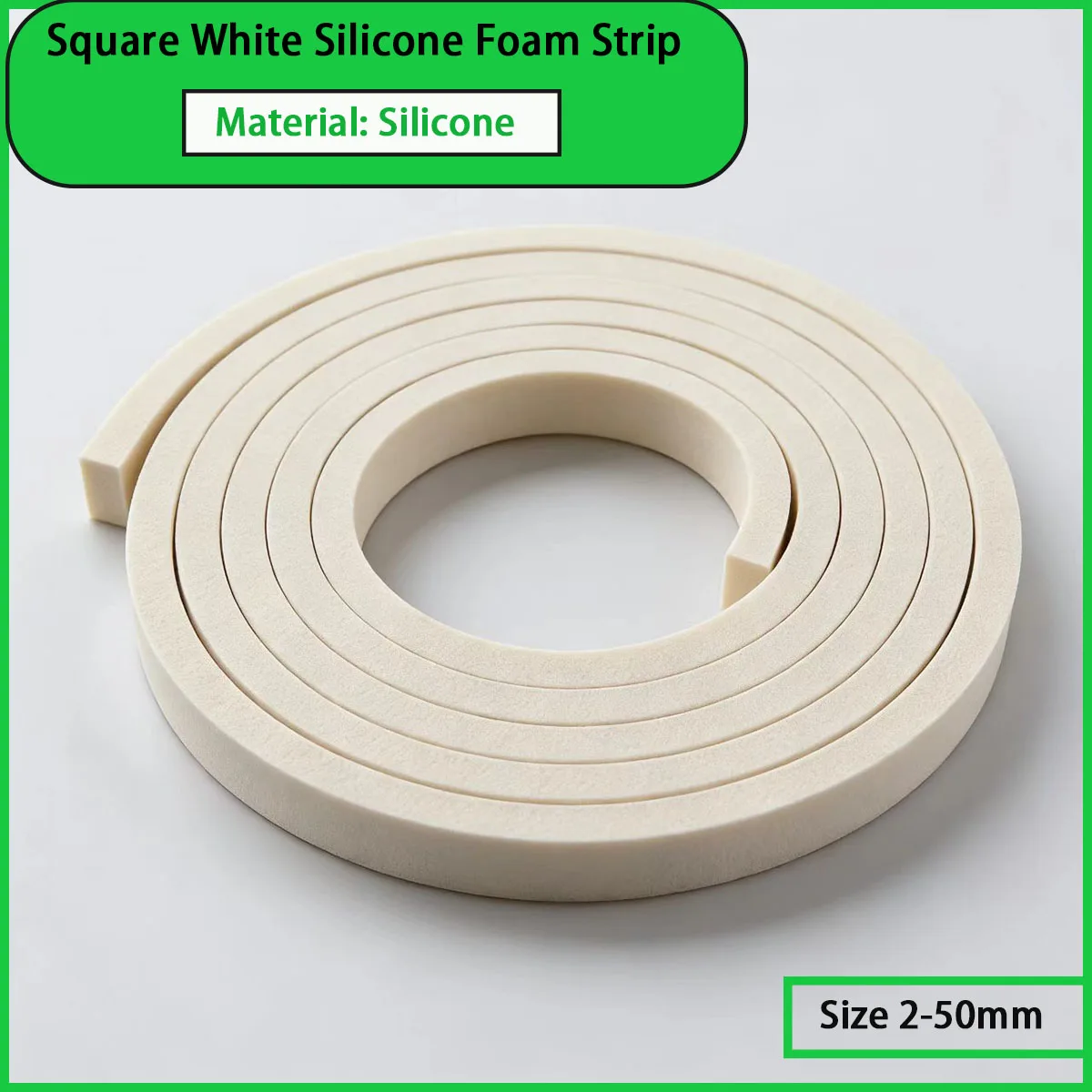 2-50mm square white silicone foam strip for mechanical equipment, electronic appliances, doors and windows, etc