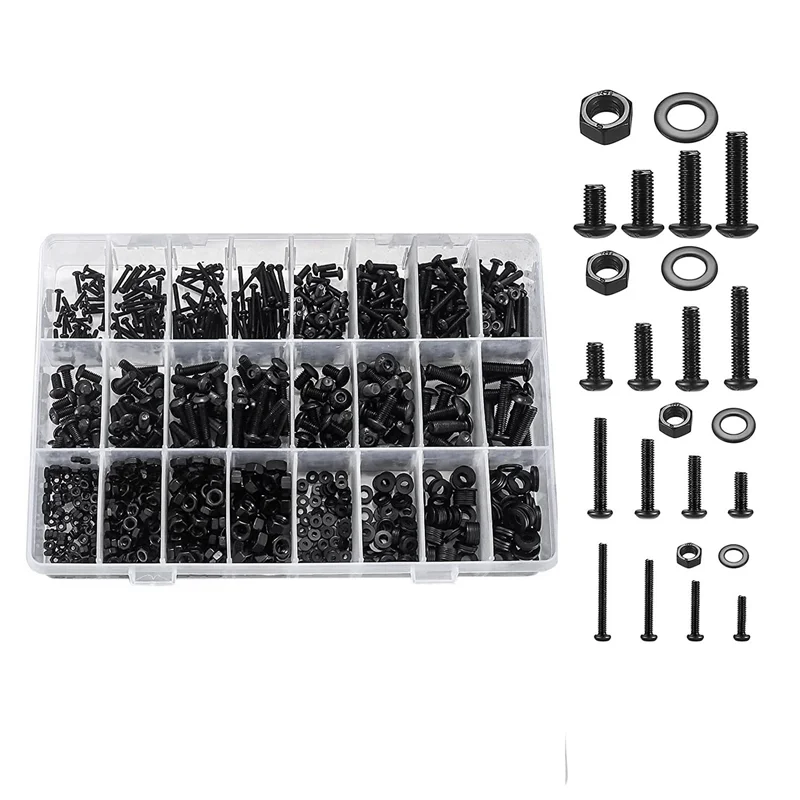 

ABLN-1225Piece Hex Button Socket Head Cap Screws Bolts Nuts Flat Washers Assortment Kit Steel Machine Screws And Nuts