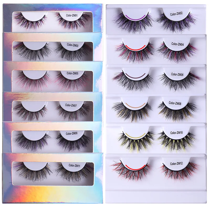 1 Pairs Colored Lashes Russian Fluff Strip Lashes with Color 20 Styles Color Eyelashes Mix Wispy Faux Mink Lash Cat Eye Eyelash