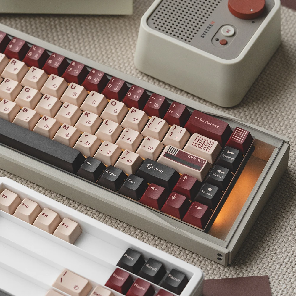 FBB Keycaps DR101 مجموعة أغطية مفاتيح صبغ PBT اليابانية لـ 60%، 75%، 80%، 96%، 100% أغطية مفاتيح ميكانيكية لملف الكرز 1.7 مم