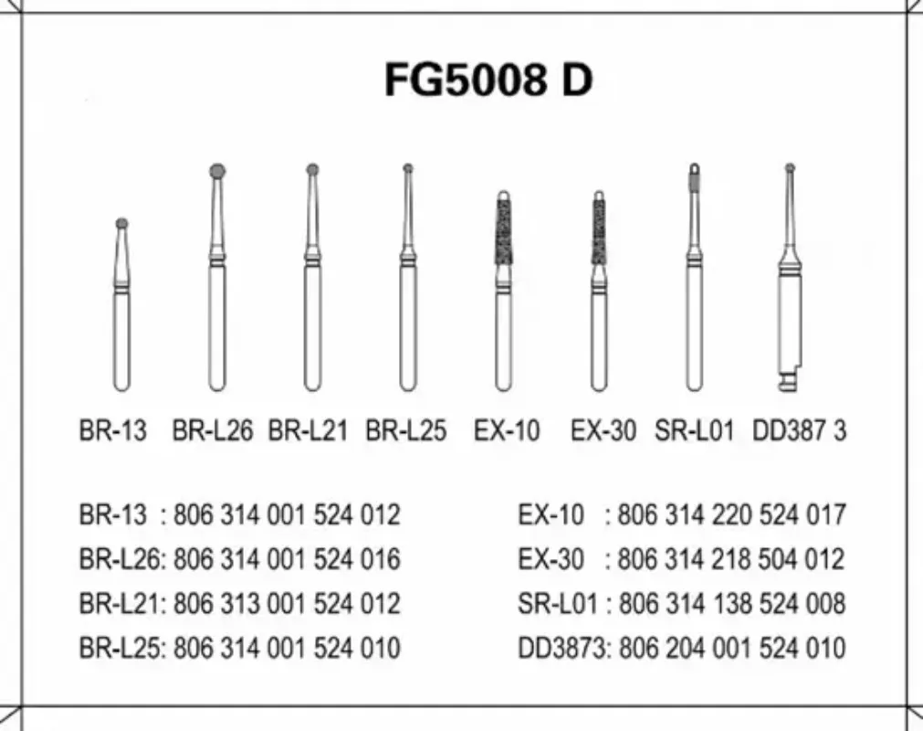 Dental Pulpotomy Access Open Pulp Cavity Bur Kit Preparation FG Bur FG5008D