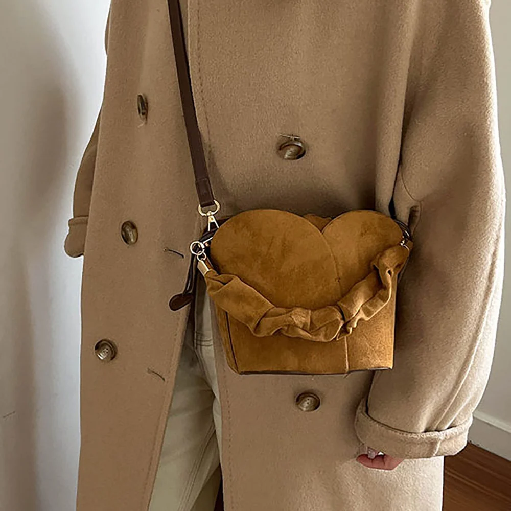 Women's New Suede Solid Color Bucket Handbags High Grade Drawstring Composite Bags Chic All-Match Versatile Crossbody Bag