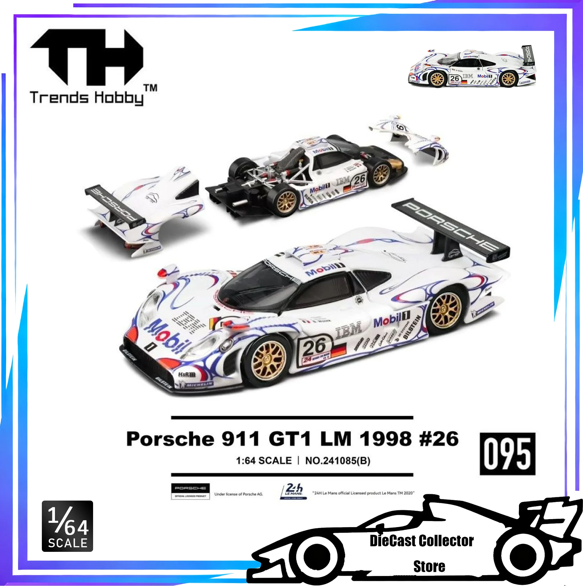 TendênciasHobby 1/64 Porsche 911 GT1 LM 1998 # 26 A tampa do motor pode ser removida para presente de modelo de carro em liga fundida