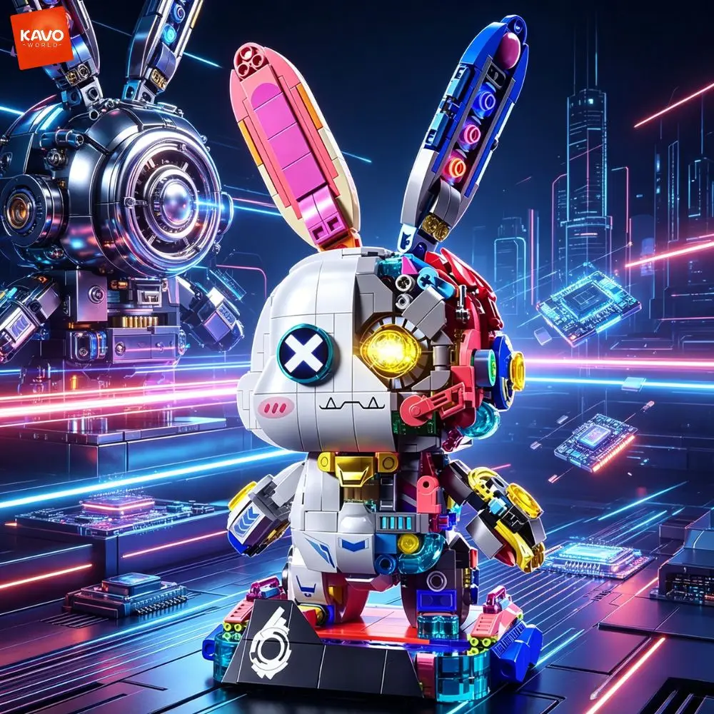 

KAVOWORLD 1377PCS Collectible Cyberpunk Rabbit Building Blocks Mechanical Bunny Model with Light STEM Toys Gifts for Teens Kids