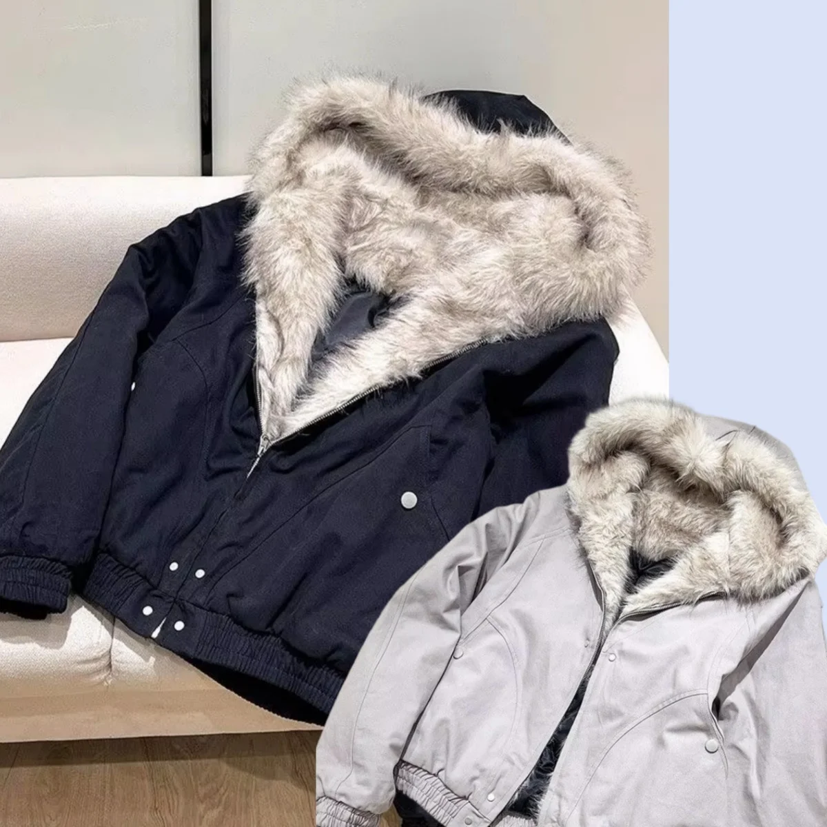 الشتاء نحت الجبال سميكة التعادل صبغ الفراء طوق دعوى سترة قطن للرجال والنساء 2025 سترة قطن جديدة #2