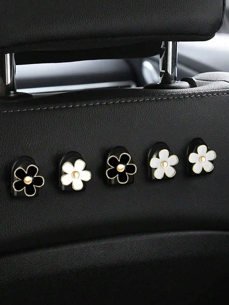 2PCS 4PCS Flower Car Mini Hook - Cute Daisy Car Sticky Hooks, Auto Vehicle Mini Dash Mount Hangers Stick On Dashboard