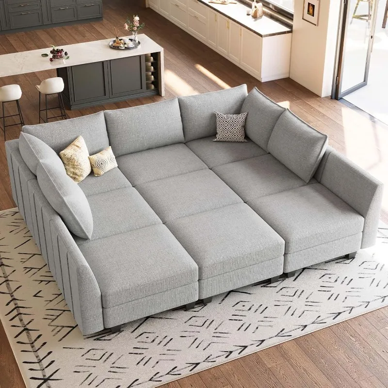 

Large Modular Sectional Sofa Sleeper Sectional Couch with Storage Chenille Sectional Sofa Bed for Living Room, 9 Seats,