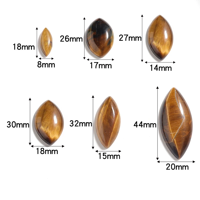 Multiple Sizes Tiger Eye Natural Stone Beads Marquise Cabochon For Ring Garment Flatback Spacers Jewelry Making Supplies