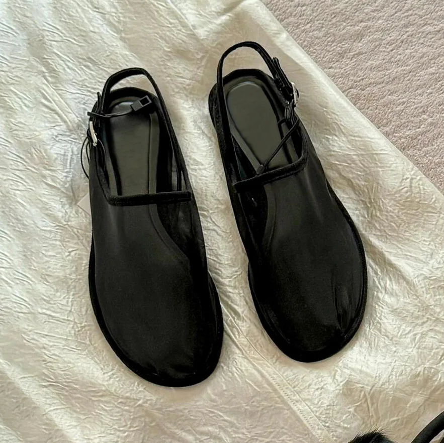 Mesh Flat Mule Shoes Women Luxury Designer Sandals Women Casual Breathable Slingback Sandals Netted See-through Slipper Women