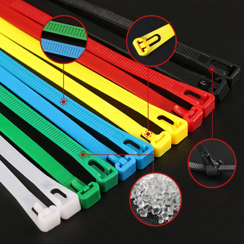 Detachable Reusable Nylon Ties Loosenable Adjustable Buckle Colored Plastic Cable Zip Ties