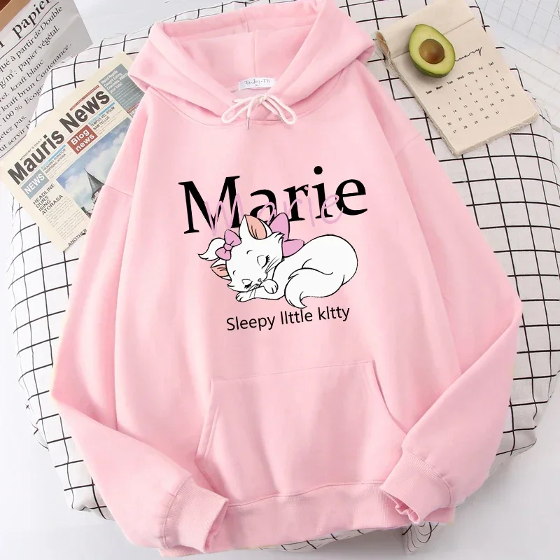 Kawaii Marie Cat Hoodies girl Harajuku Clothes Print Cute pullover Casual Tops Hoodie Vintage Aesthetic Lady Tops Hoodie