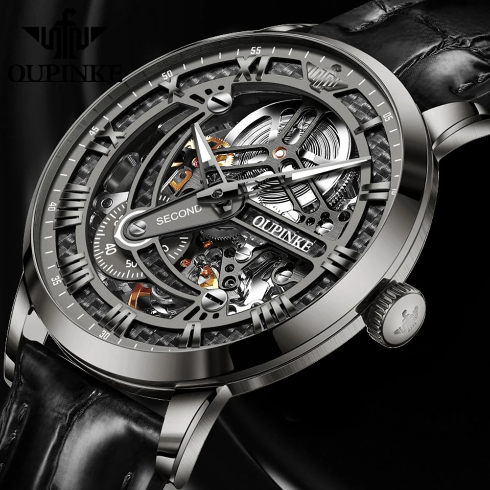OUPINKE 3173 Top Brand Skeleton Automatic Mechanical Watches For Man Waterproof Sapphire Mirror Mens Watches Luxury Daily Dress
