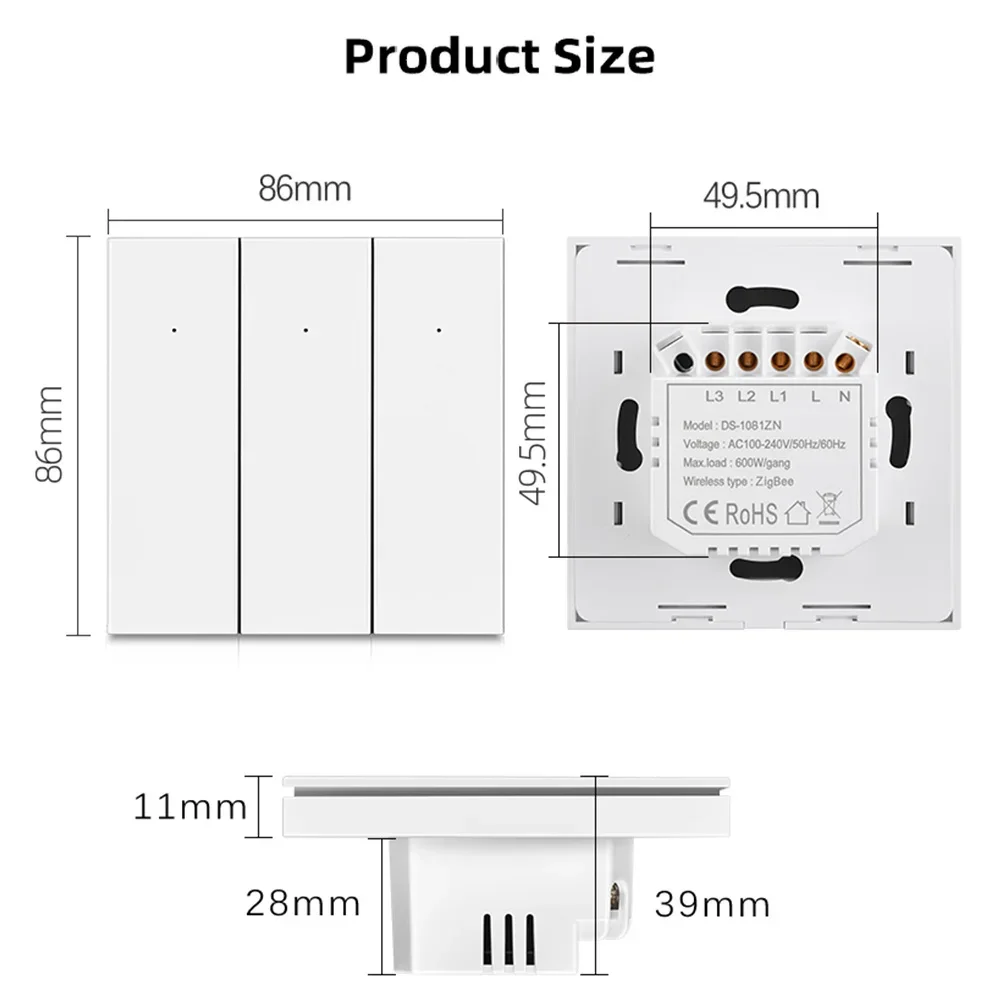 Zigbee Smart Light Switch Push Button with Neutral 1 2 3 Gang White Black Wall Interruptor Work with Tuya Alexa Google Home