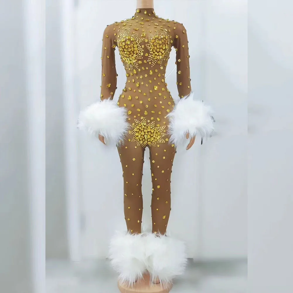 Sexy Stage Singer Rhinestones Jumpsuit Nightclub Bar Gogo Dance Clothing Multi Colors Stretchy Bodysuit Drag Queen Costume