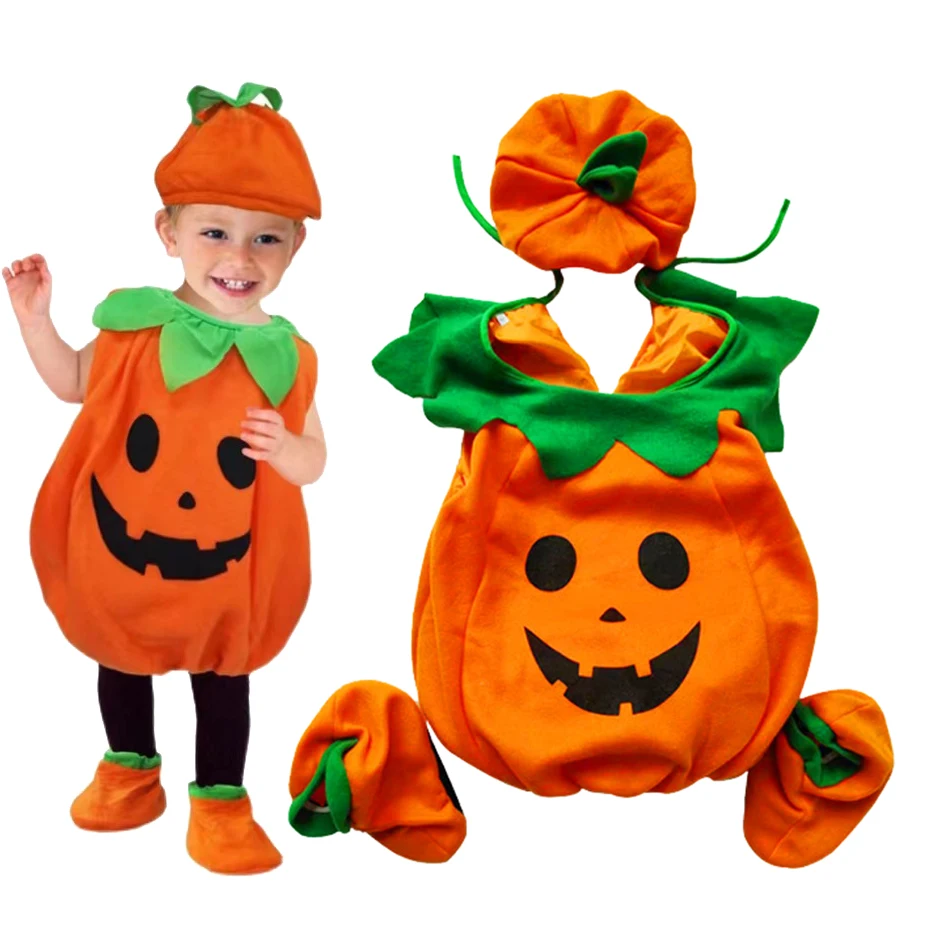 Girls Boys Pumpkin Costume With Hat Kids Halloween Cosplay Costume Children Cosplay Stage Performance Party Clothing image 3