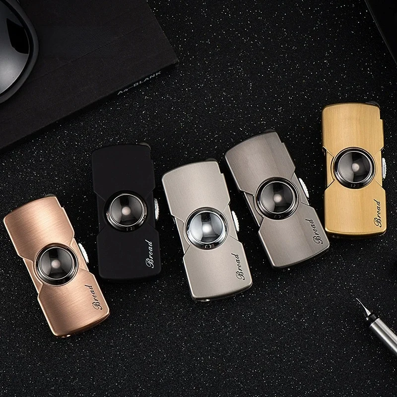 BROAD Fidget Spinner Jet Torch Lighter Windproof Blue Flame Butane Refillable Zinc Alloy Fidget Toy Men Collection Festival Gift