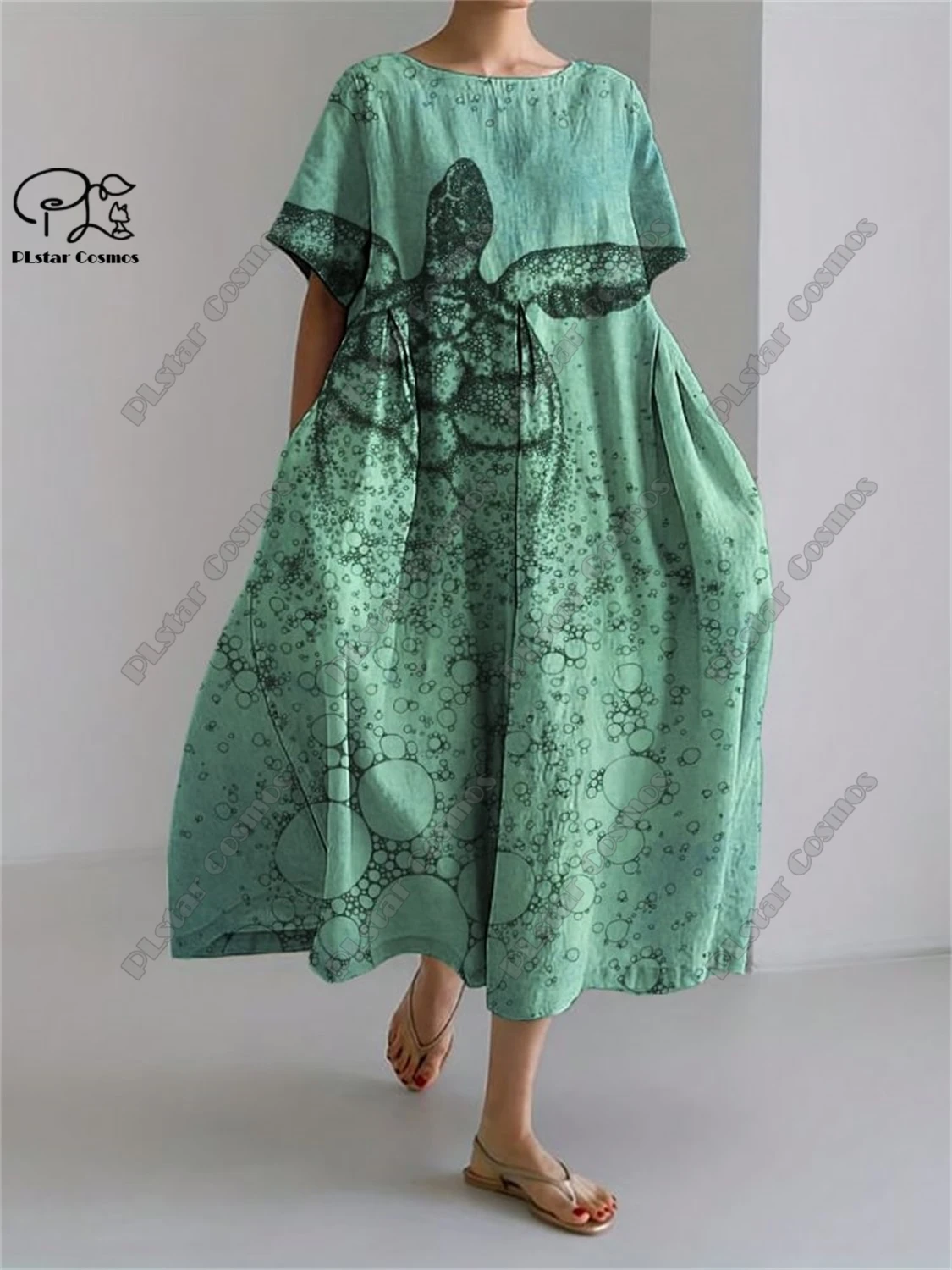 PLstar Cosmos 3D stampato retrò floreale manica corta da donna girocollo abito estivo casual stile vacanza Street Series 16