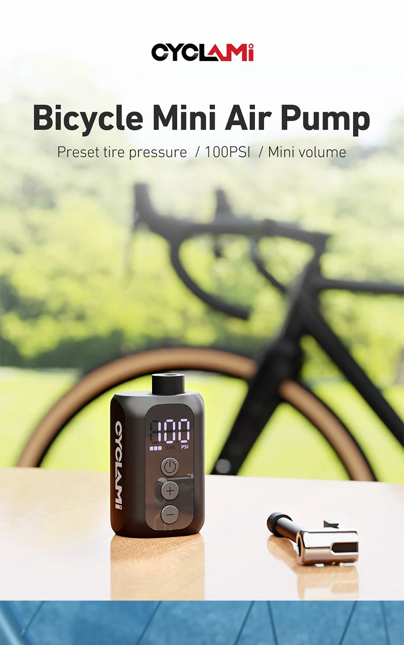 CYCLAMI 100 PSI Hochdruck-Minipumpe mit Display, tragbare elektrische Taschenpumpe für Fahrräder, schneller Kompressor, Reifenfüller – Detail 1