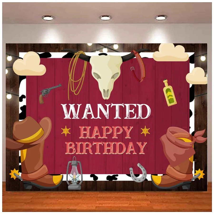 

Western Cowboy Happy Birthday Backdrop Rustic Old Wild West Rodeo Cowgirl Background Rustic Wood Kids Cake Table Party Decor