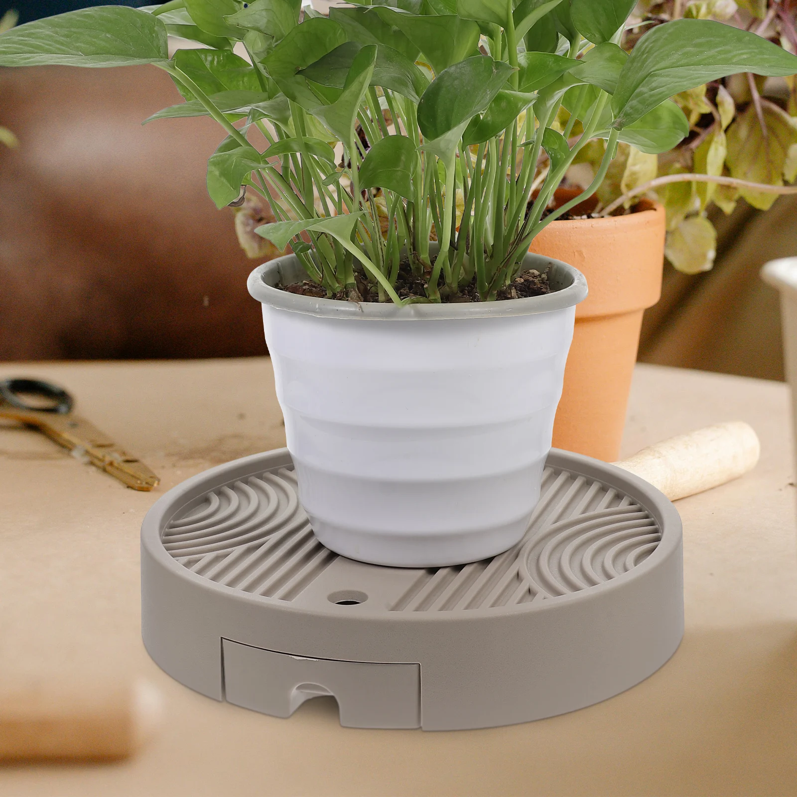 

1pc Rolling Flower Pot Tray 12 Inch Universal Wheels Detachable Water Storage Drainage Root Protection Plant Saucer For Indoor