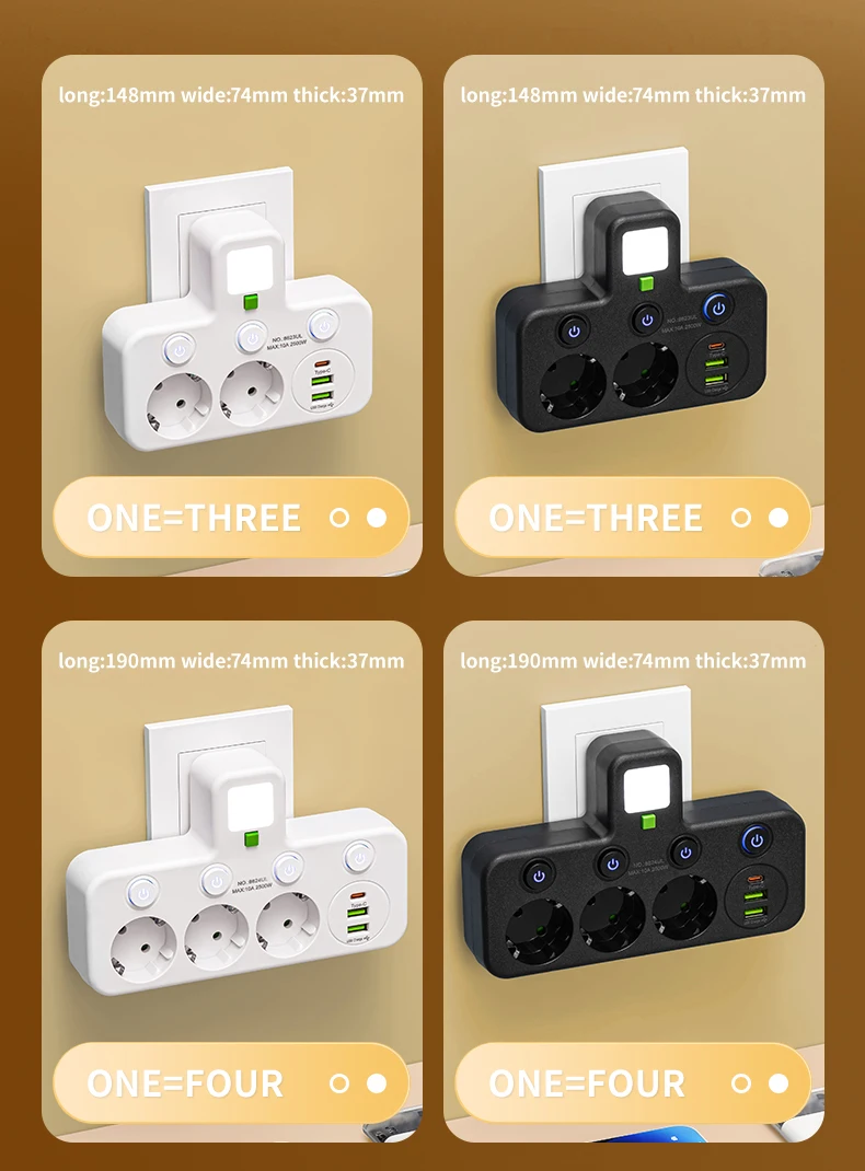 EU-Stecker-Steckdosenleisten. Zwei Spezifikationen mit oder ohne USB-Typ-C-Anschluss. Wandladegerät für das Heimbüro – Detail 16