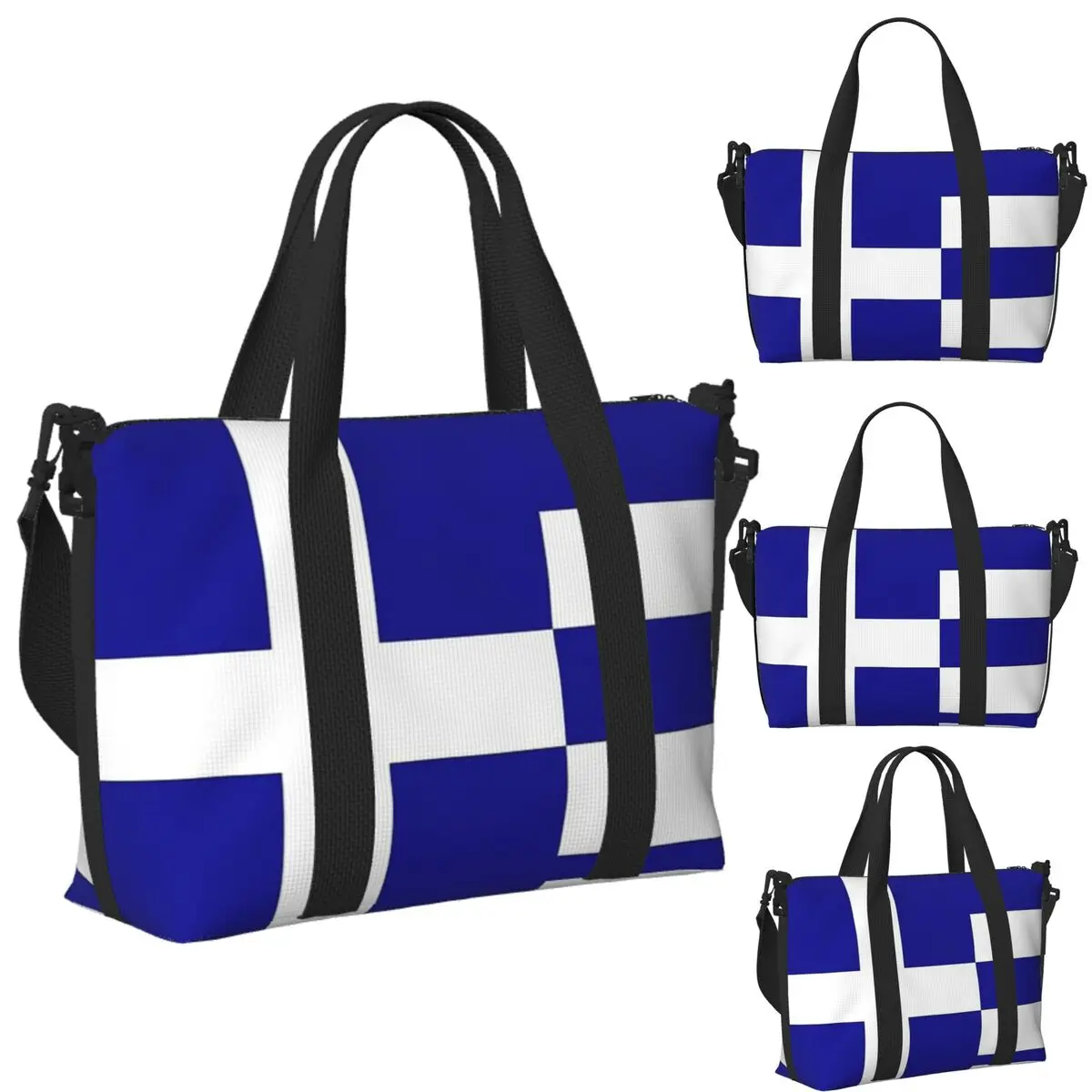 

Custom BBQ Apron Greece Flag Beach Travel Bag Large Capacity Tote Bags for Gym Sport Women Shopping Duffle Shoulder Bag