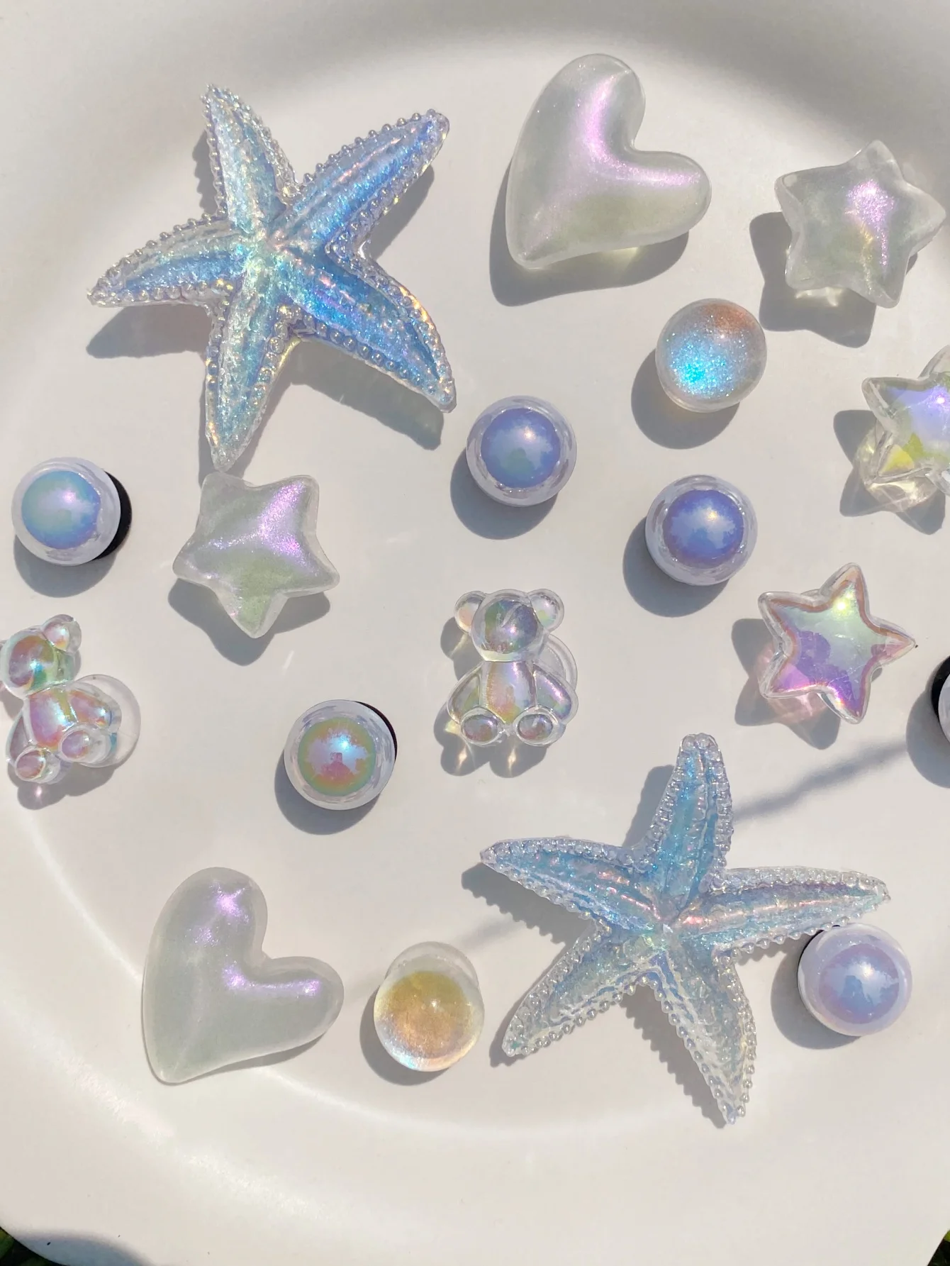 18pcs Fashion Blue Pearl & Starfish DIY Detachable Shoe Charms, ABS Garden Clog Sandal Decorations, All-Season Outdoor Shoe Acce