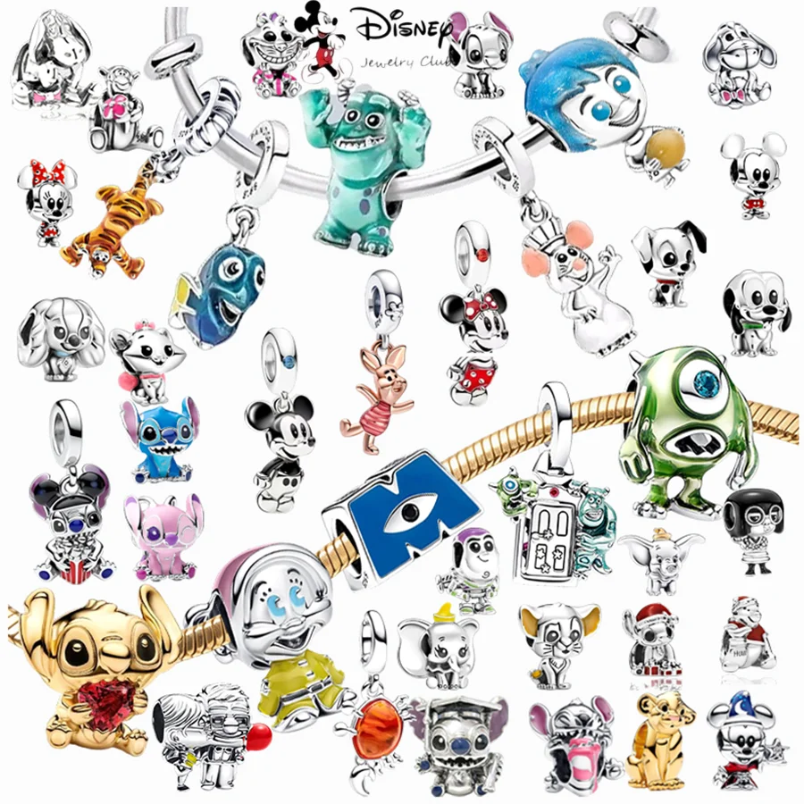 Nouveauté 2026 : Perles breloques Disney en argent 925 pour bracelet, Stitch, Mickey, Wazowski, cadeaux de fabrication de bijoux DIY pour femmes et filles