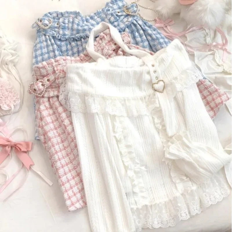 

Japanese Kawaii Sweater Women Long Sleeve Lace Y2k Slim Knitted Pullover Office Lady Korean Fashion Jumper Outwear Chic Autumn