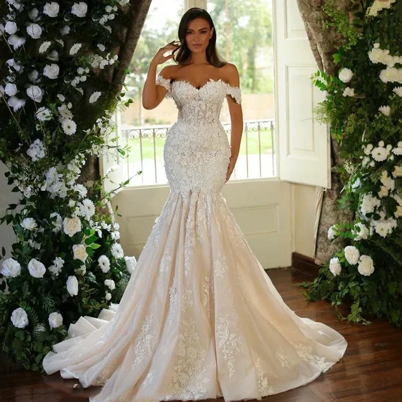 Customized Off The Shoulder Sweetheart Neck Wedding Dress vestidos de novia Lace Mermaid Bride Dresses Tulle Robes De Mariée