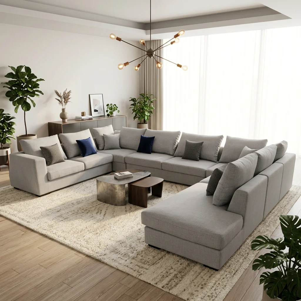 &Modern Luxury Grand Size U-Shaped Sectional Sofa Set for Big Villa Foam Padded Living Room Couch Furniture Set