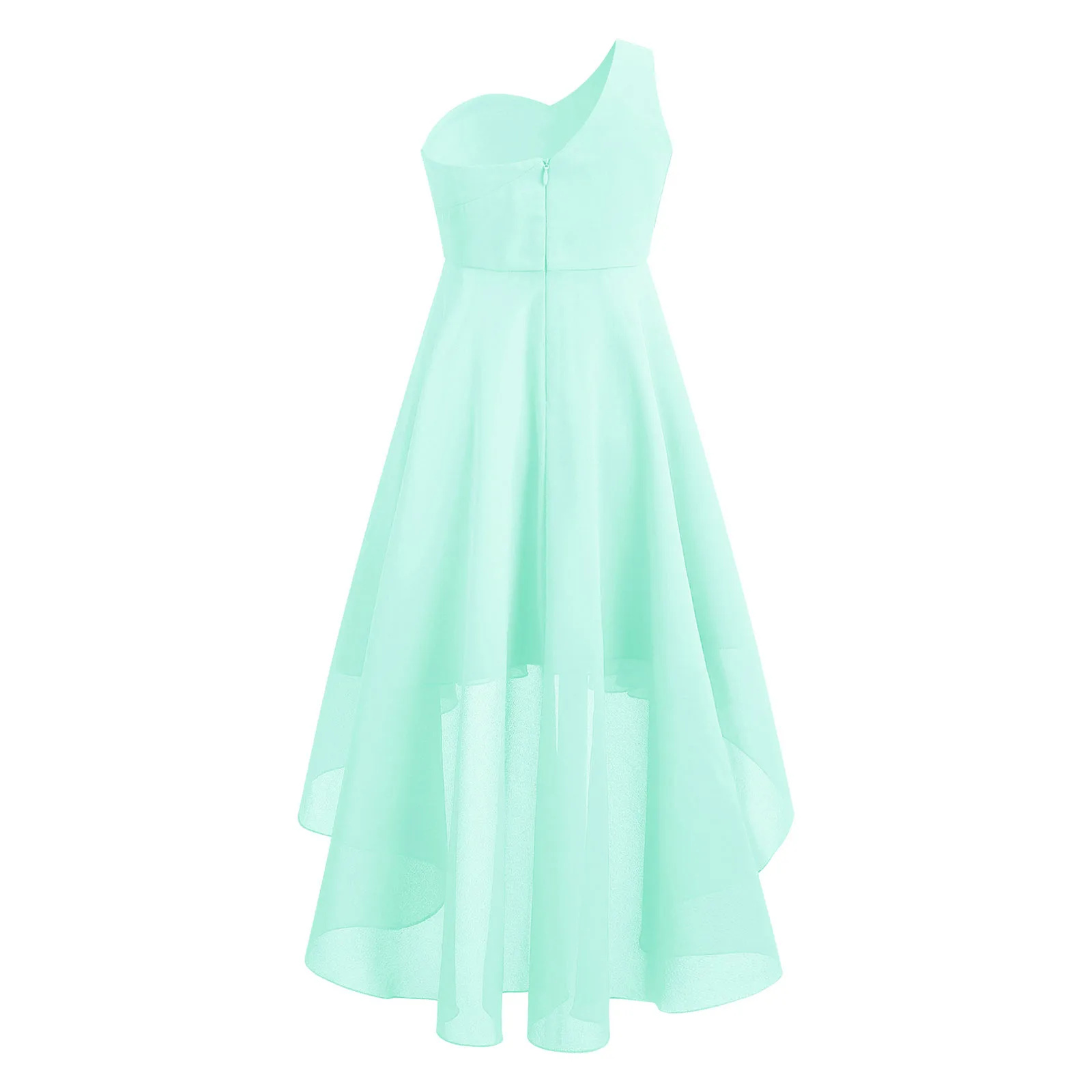 Elegant Kids Flower Girls Dress Sleeveless One Shoulder High-Low Chiffon Dress Wedding Birthday Party Gown Petite Robe Filles