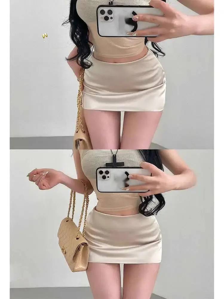 Sister Pure Desire Sexy Low Waistband Safety Pants Anti Satin Bread Hip Half Length Skirt Short Skorts 2025 new 4N63