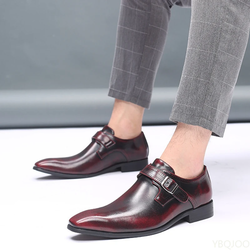 Belt buckle Men's Shoes Fashion Low heel Dress shoes British plus size Leather non slip Footwear Male Formal Suit Shoe Homme - Image 3