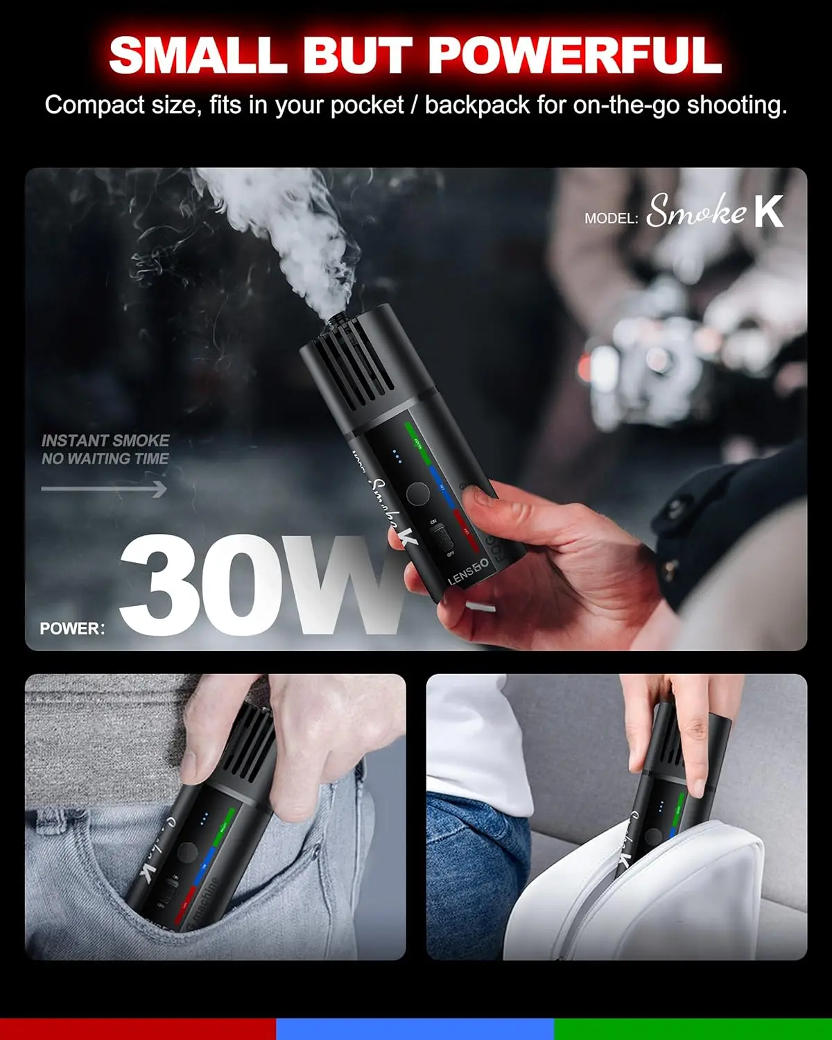 LENSGO Smoke K Handheld Portable Fog Machine,Indoor Portable Smoke Machine For Photography,Party,Christmas,Wedding