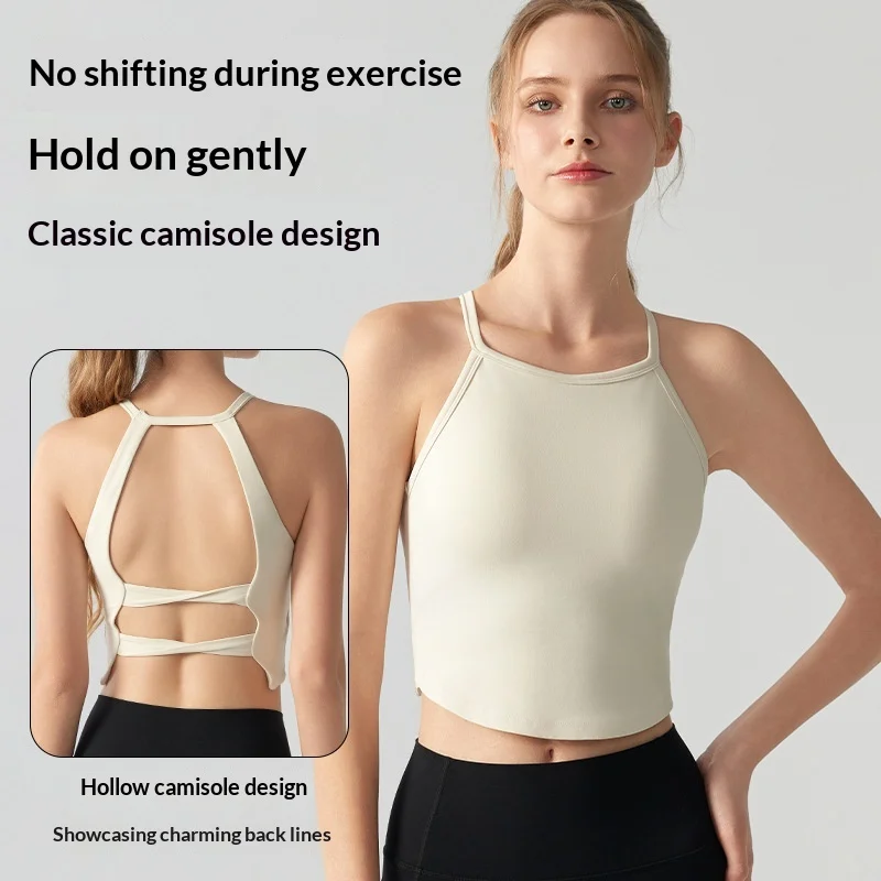 New Women's Yoga Tank Top with Built-in Pads, Non-Slip Stay-in-Place Cups, Slimming Racerback Sports Vest for Running Gym