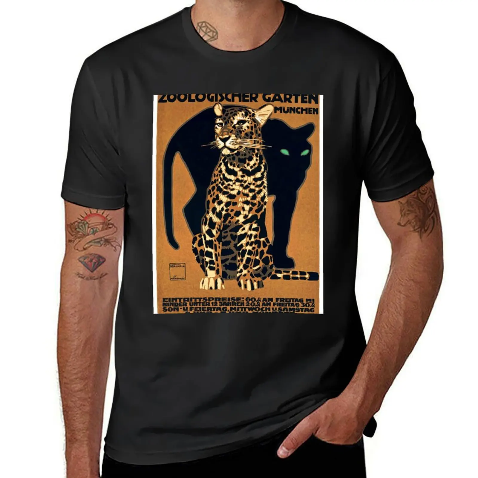 1912 Ludwig Hohlwein Munich Zoo Leopard And Panther Poster T-Shirt plus size tops summer top tops t shirts for men cotton