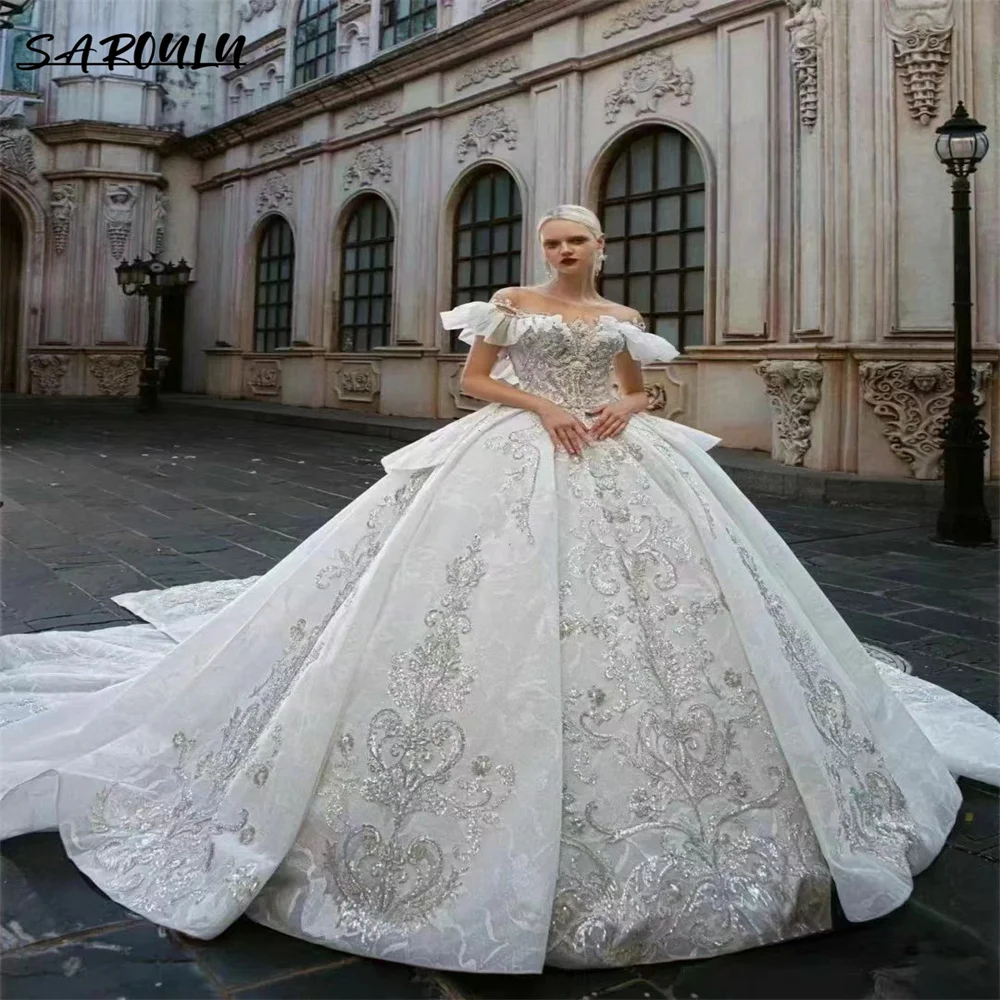 

Royal Floor-length Appliques Dress For Bride Luxury Ball Gown Wedding Gown Romantic Vestidos De Novia