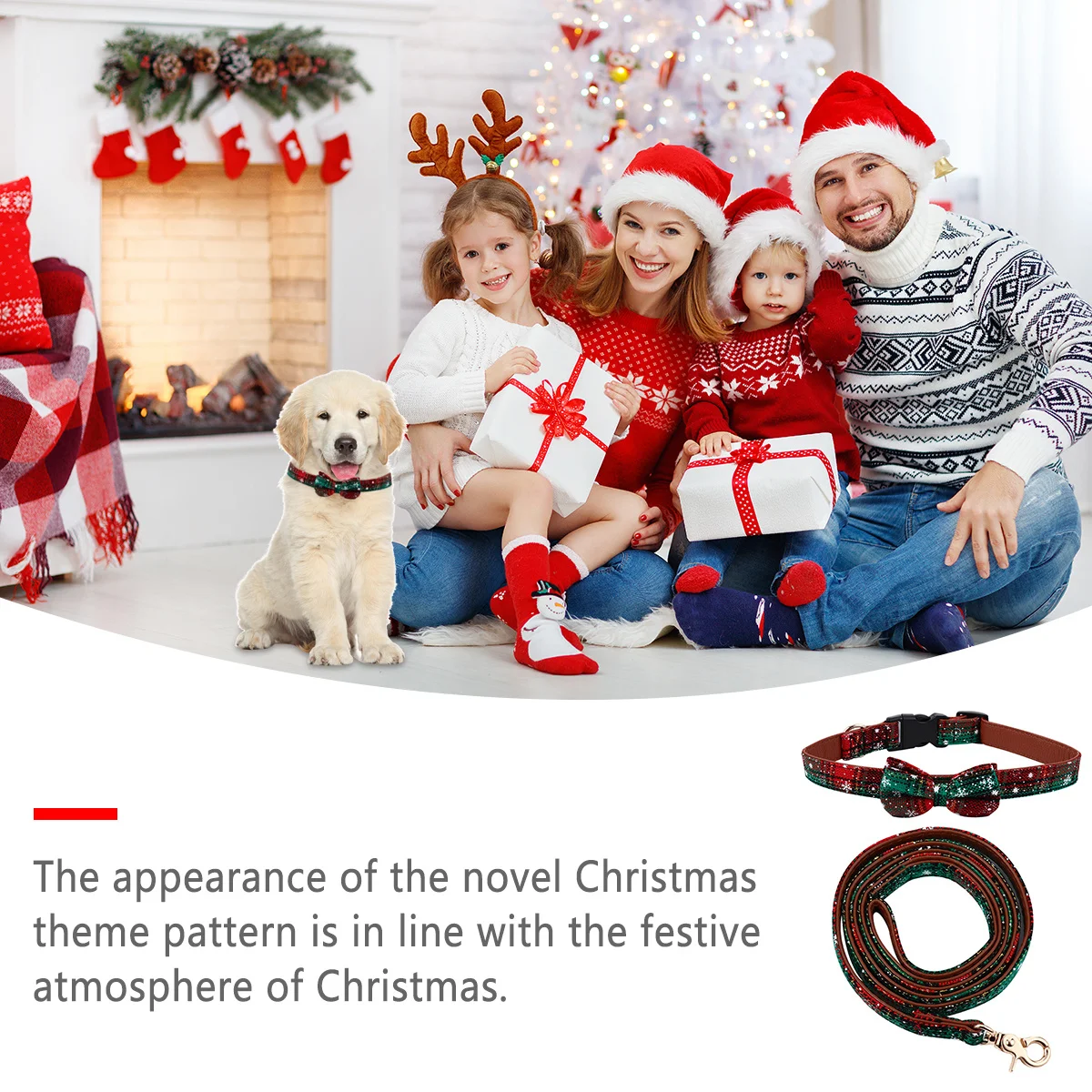 

2Pcs Christmas Snowflake Dog Collar Leash Set Adjustable Bow Tie Photo Prop Stylish Pet Accessory Xmas Pet Supplies
