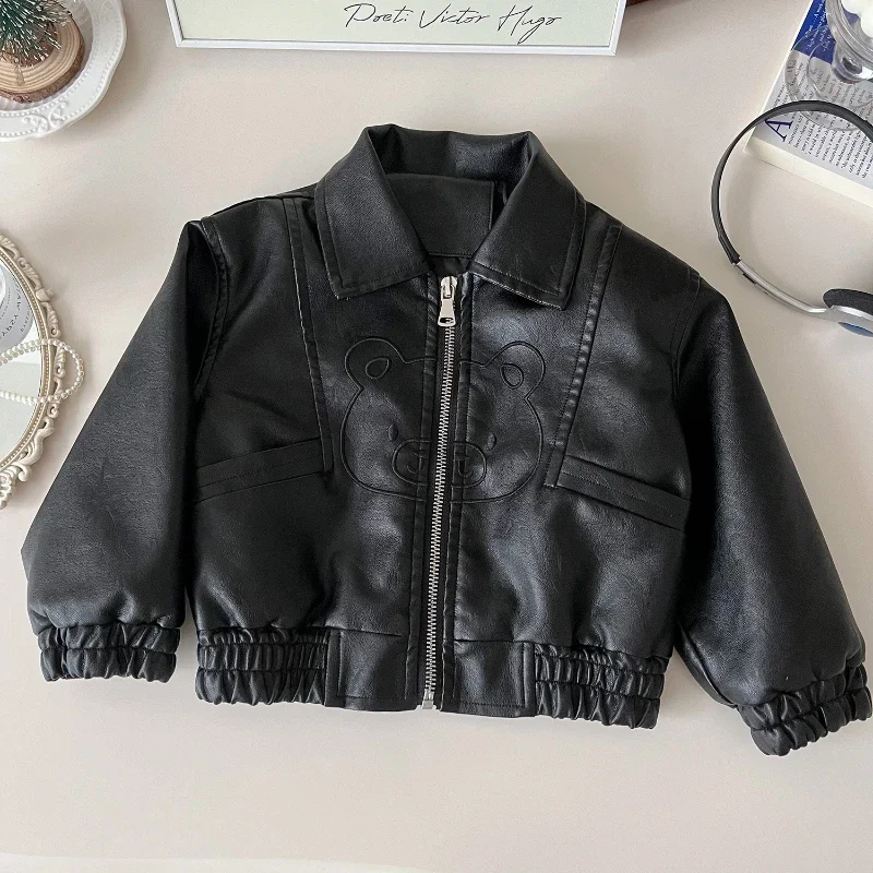 Children\'s Leather Jacket  2024 Autumn Korean Casual Boy and Girl  Leather Jacket Top  Kids Jacket