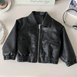 Children's Leather Jacket  2024 Autumn Korean Casual Boy and Girl  Leather Jacket Top  Kids Jacket