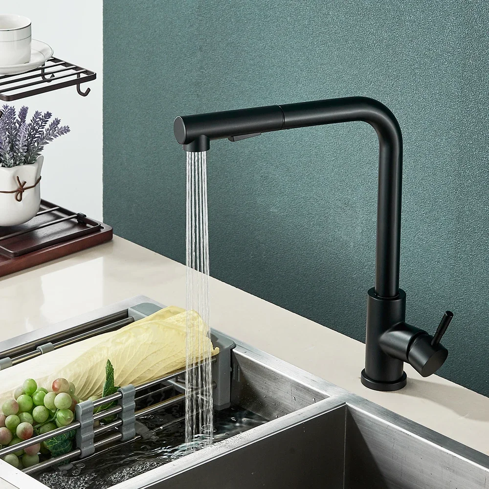 Black Pull Out Kitchen Sink Faucet Bathroom accessorTwo Model Stream Sprayer Nozzle Stainless Steel Hot Cold Wate Mixer Tap Deck