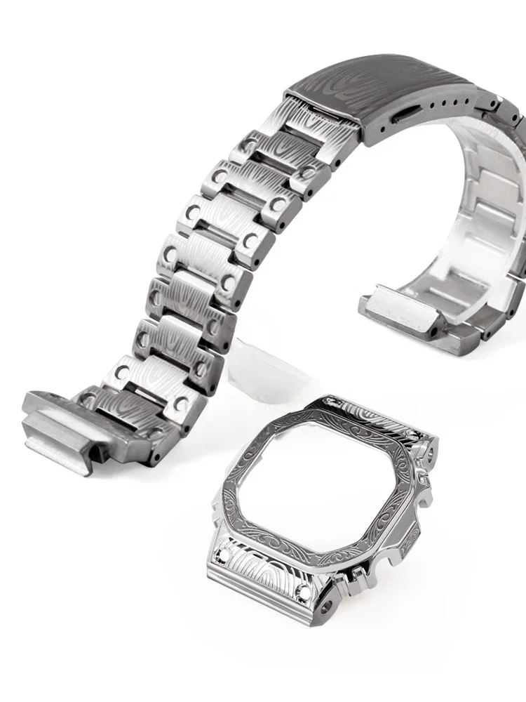 Para casio G-SHOCK pulseira de relógio dw5600 ga2100 DW-5600 5610 GA-2100 2110 masculino modificado retro esculpido pulseira aço inoxidável caixa metal