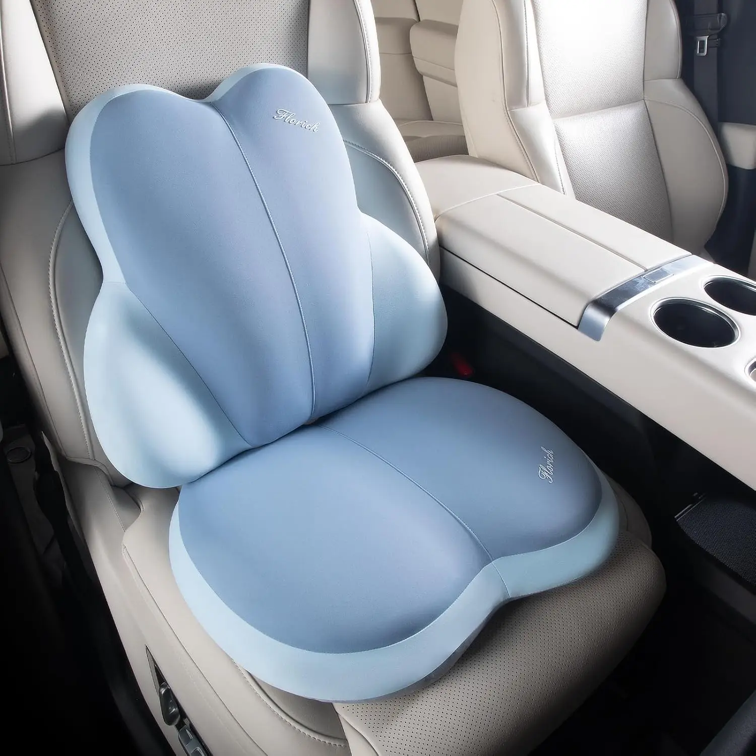

Blue Ultrathick Memory Foam Car & Office Chair Cushion with Lumbar Support for Sciatica, Back & Tailbone Pain Relief