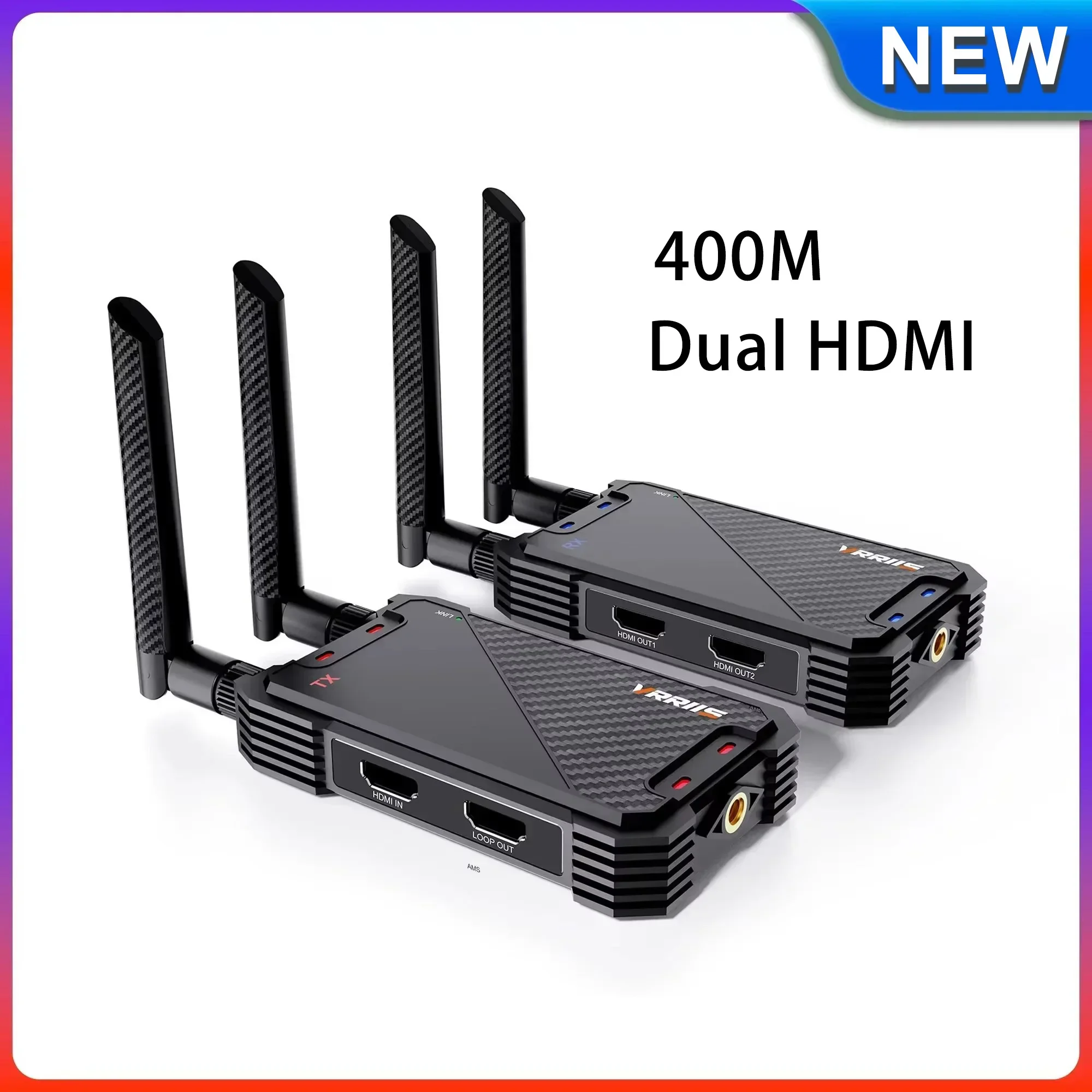 Extender HDMI Nirkabel Wifi 1300ft, Transmitter dan Receiver Video Dual HDMI untuk Laptop, PC, TV Box, Kamera ke TV Proyektor